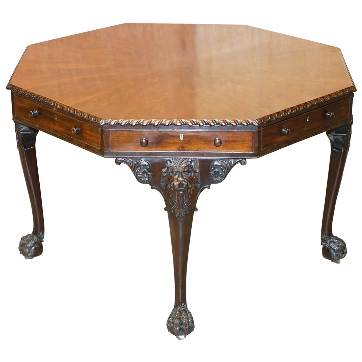Restored Druce & Co Victorian Georgian Occasional Library Table Lion Carvings For Sale