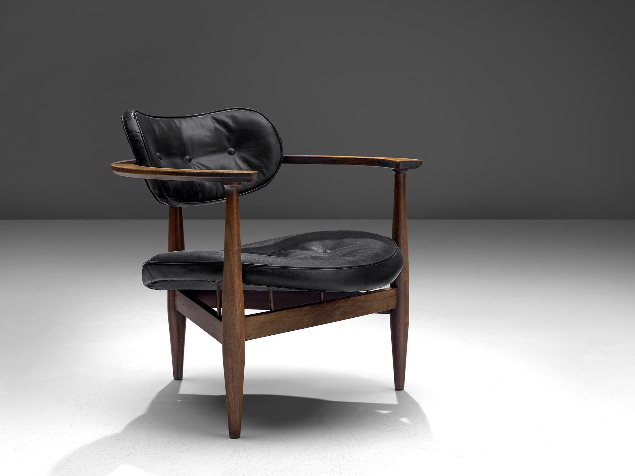 Mid-20th Century Dutch Lounge Chair in Black Leather