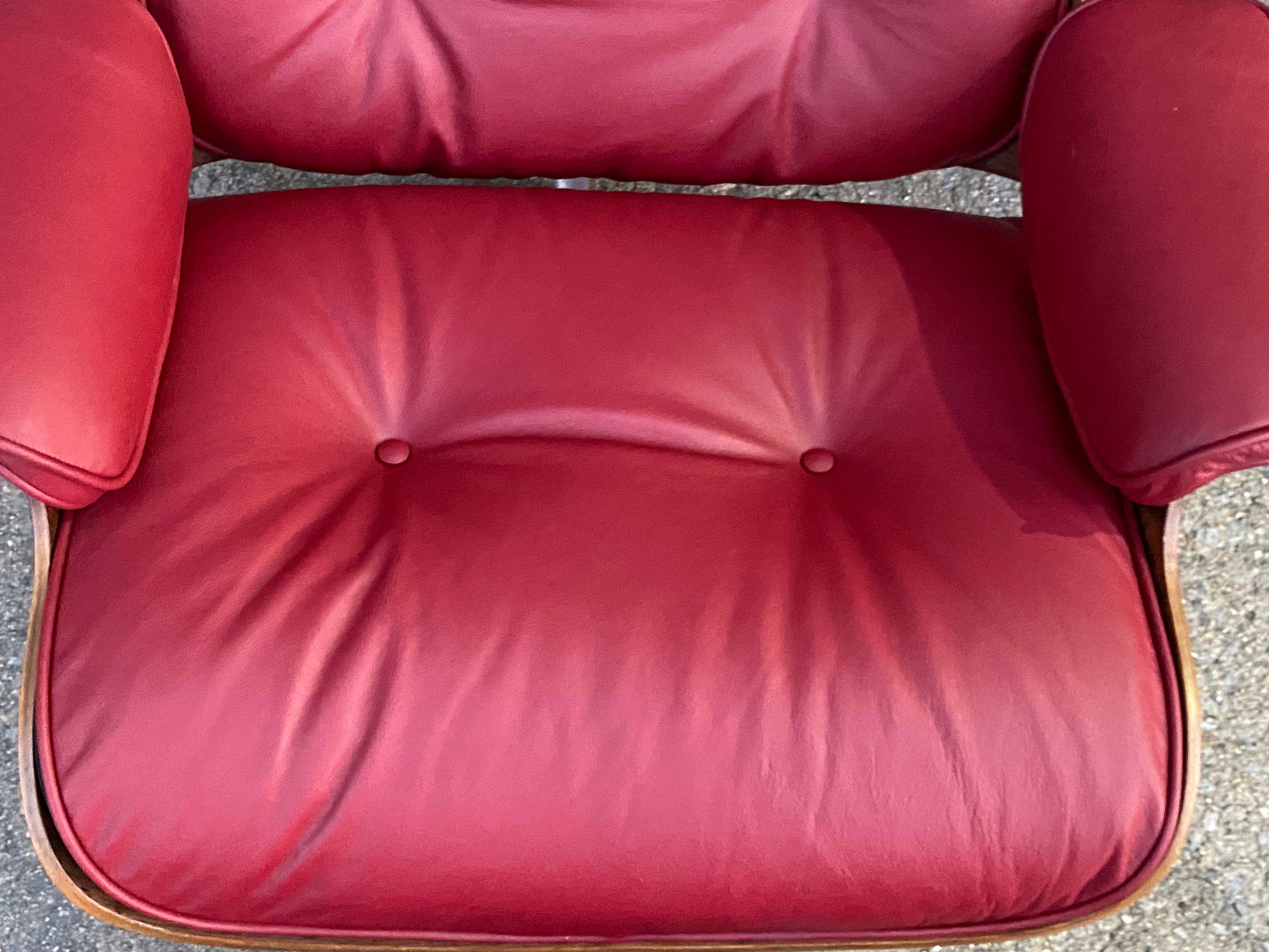 Restored Eames Lounge with New Leather in Chianti For Sale 1