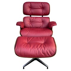 Restored Eames Lounge with New Leather in Chianti