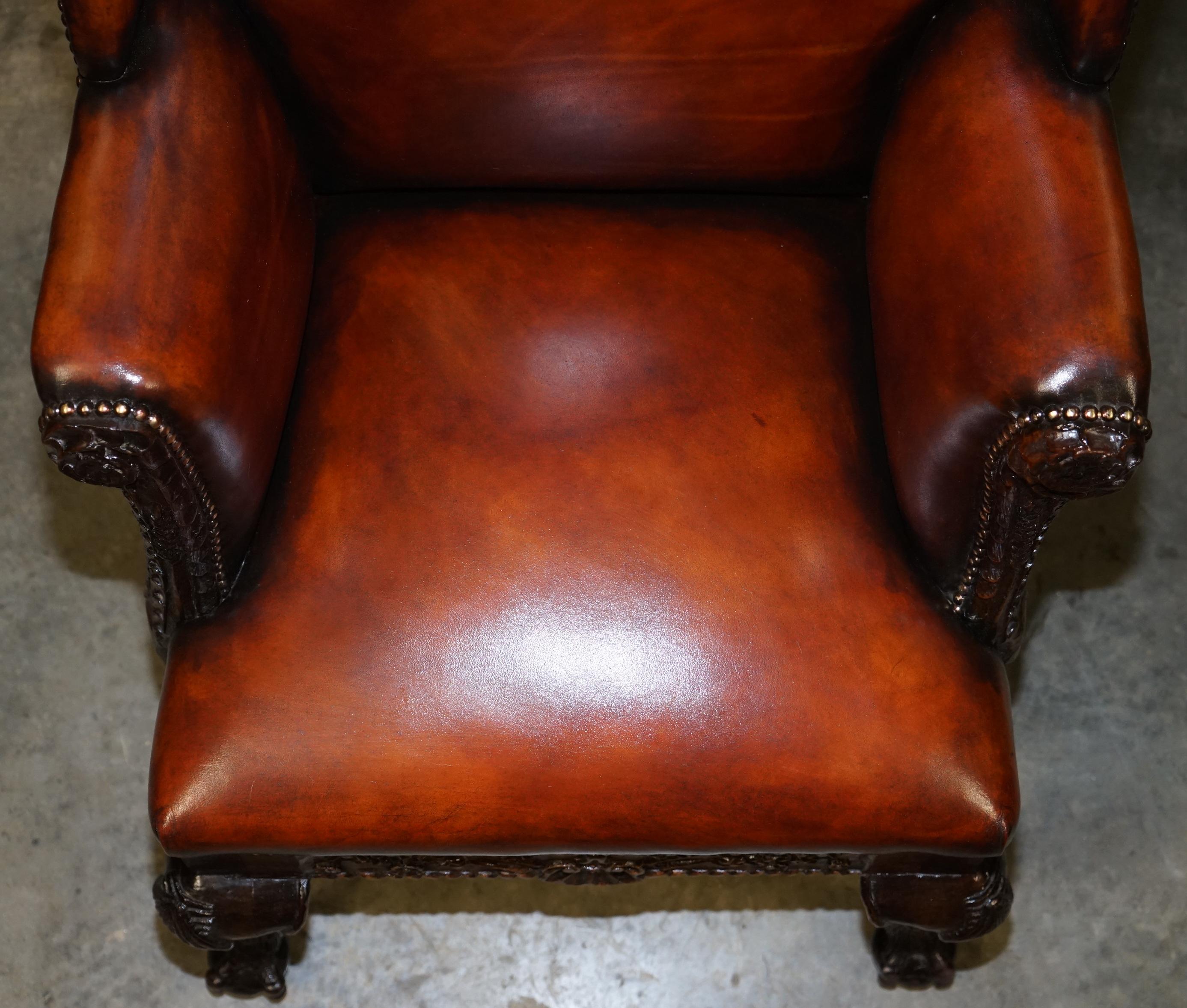 Hand-Crafted Restored Early 18th Century circa 1720 Wingback Armchair Cigar Brown Leather