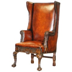 Restored Early 18th Century circa 1720 Wingback Armchair Cigar Brown Leather