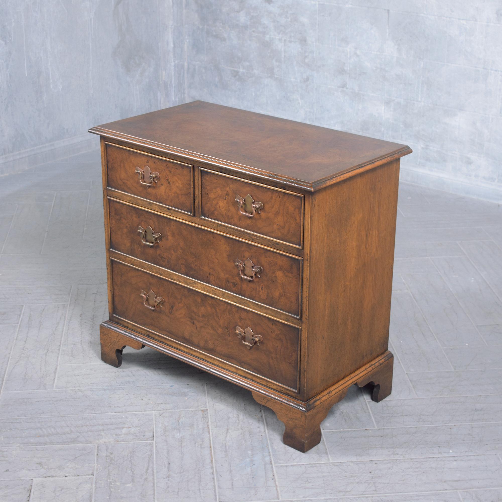 American Restored Early 1950s Burled Veneers Chest of Drawers: A Vintage Patina Finish For Sale