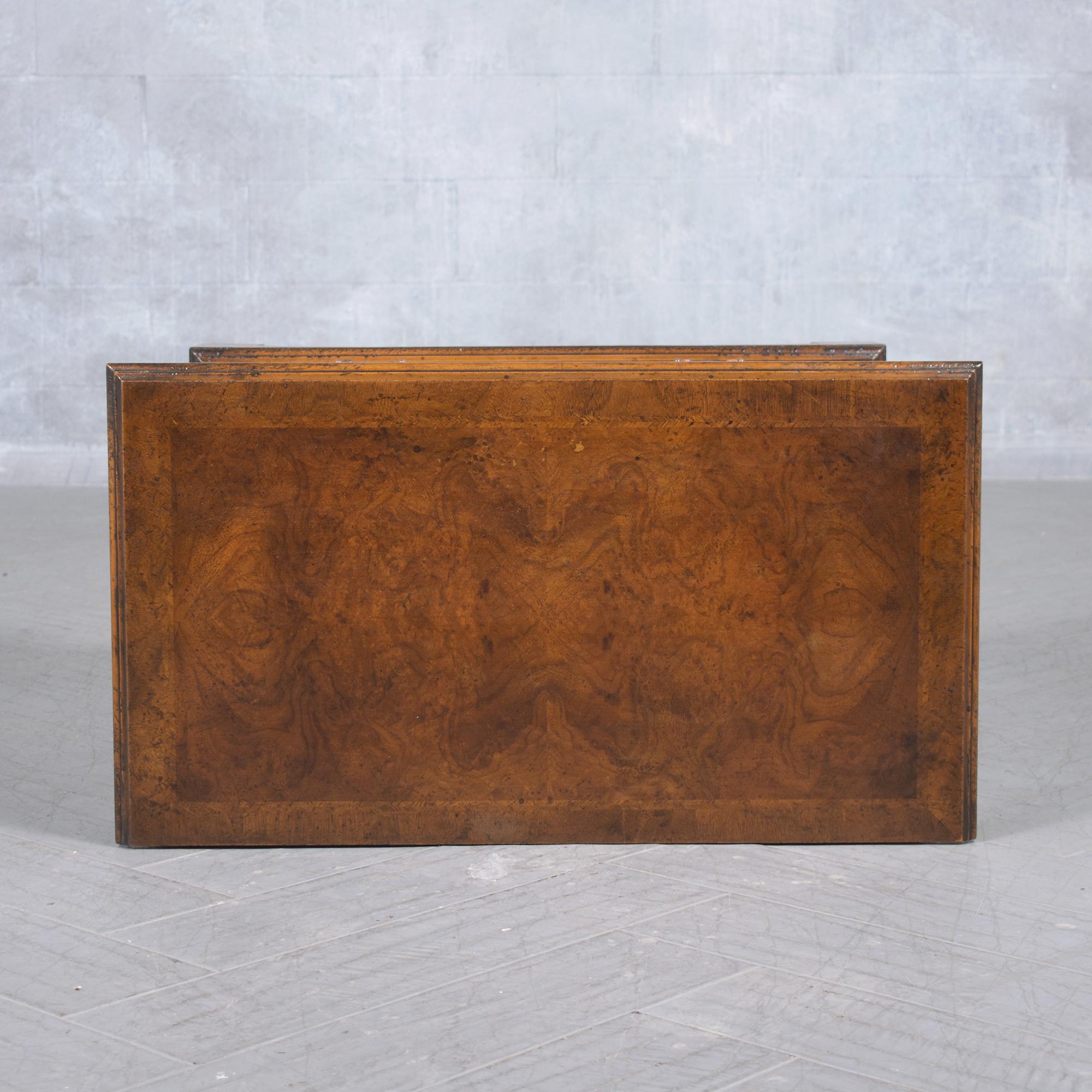 Restored Early 1950s Burled Veneers Chest of Drawers: A Vintage Patina Finish In Good Condition For Sale In Los Angeles, CA