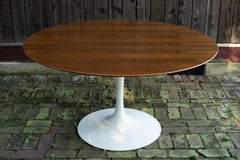Restored Early Eero Saarinen Knoll Tulip Dining Table Walnut Top Iron 54" Round