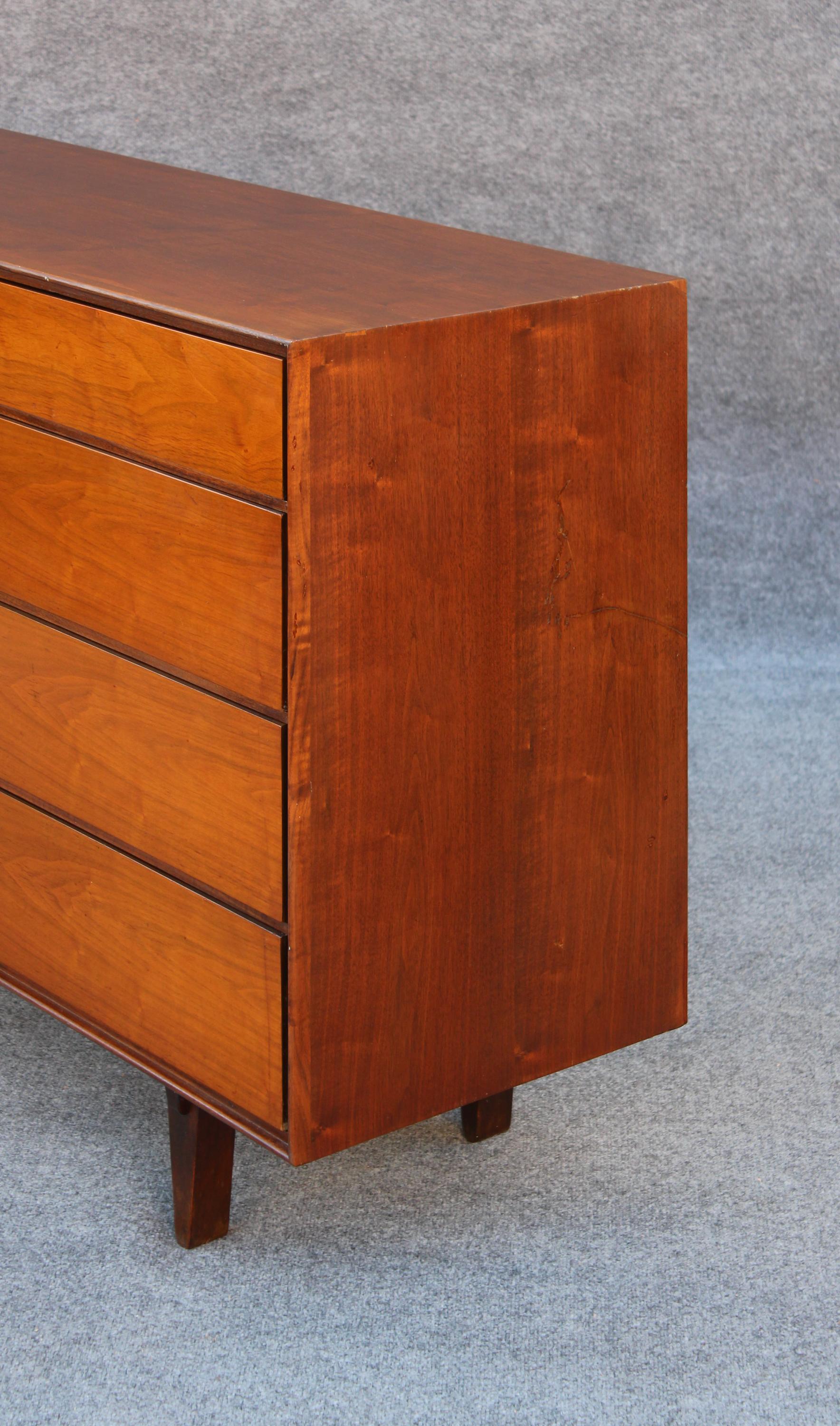 Restored Edward Wormley Dunbar Walnut & Leather 8-Drawer Dresser or Cabinet For Sale 6