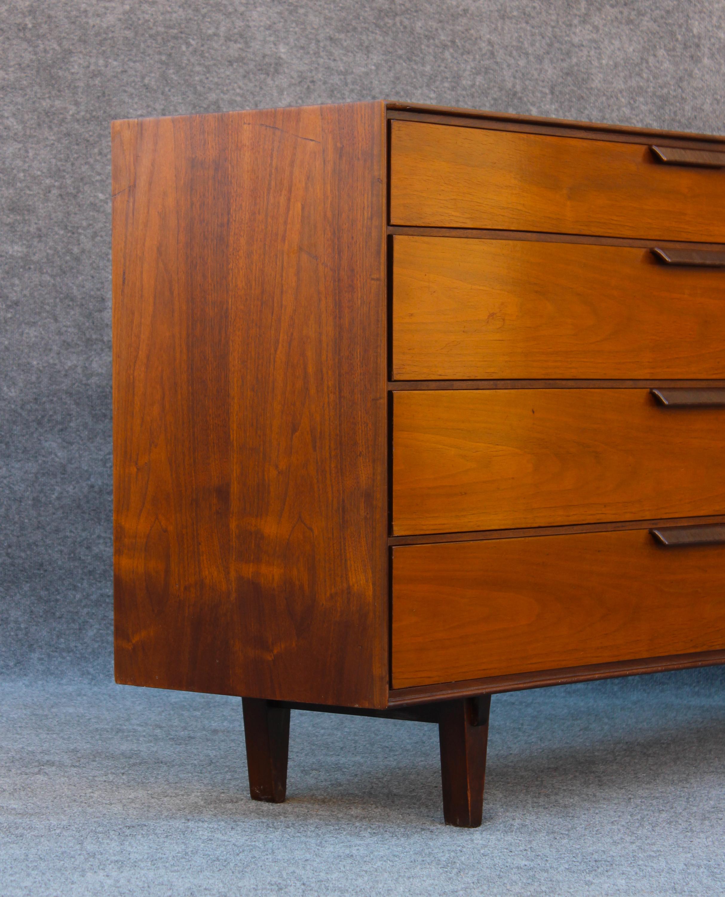 Restored Edward Wormley Dunbar Walnut & Leather 8-Drawer Dresser or Cabinet For Sale 7