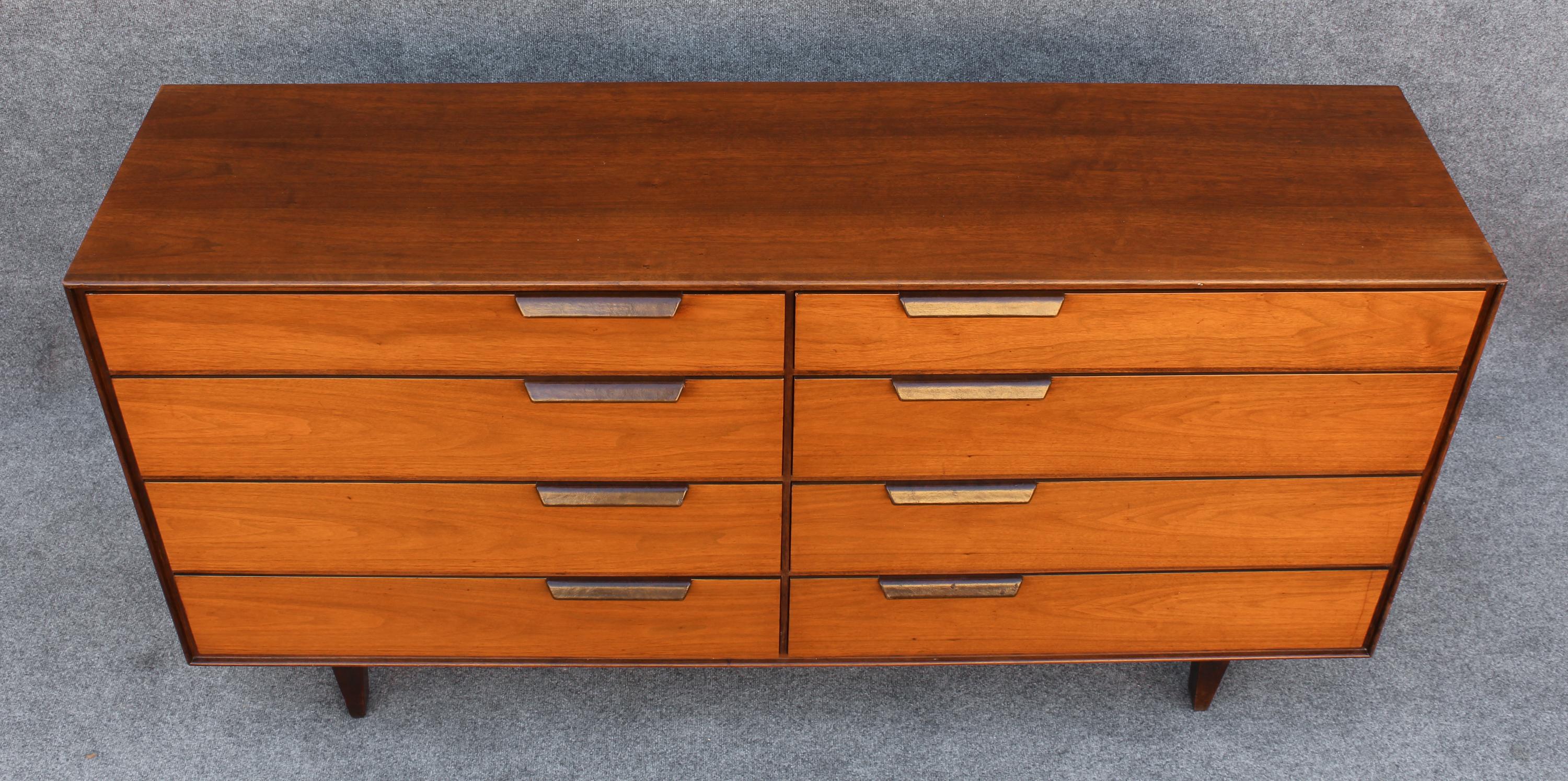 American Restored Edward Wormley Dunbar Walnut & Leather 8-Drawer Dresser or Cabinet For Sale