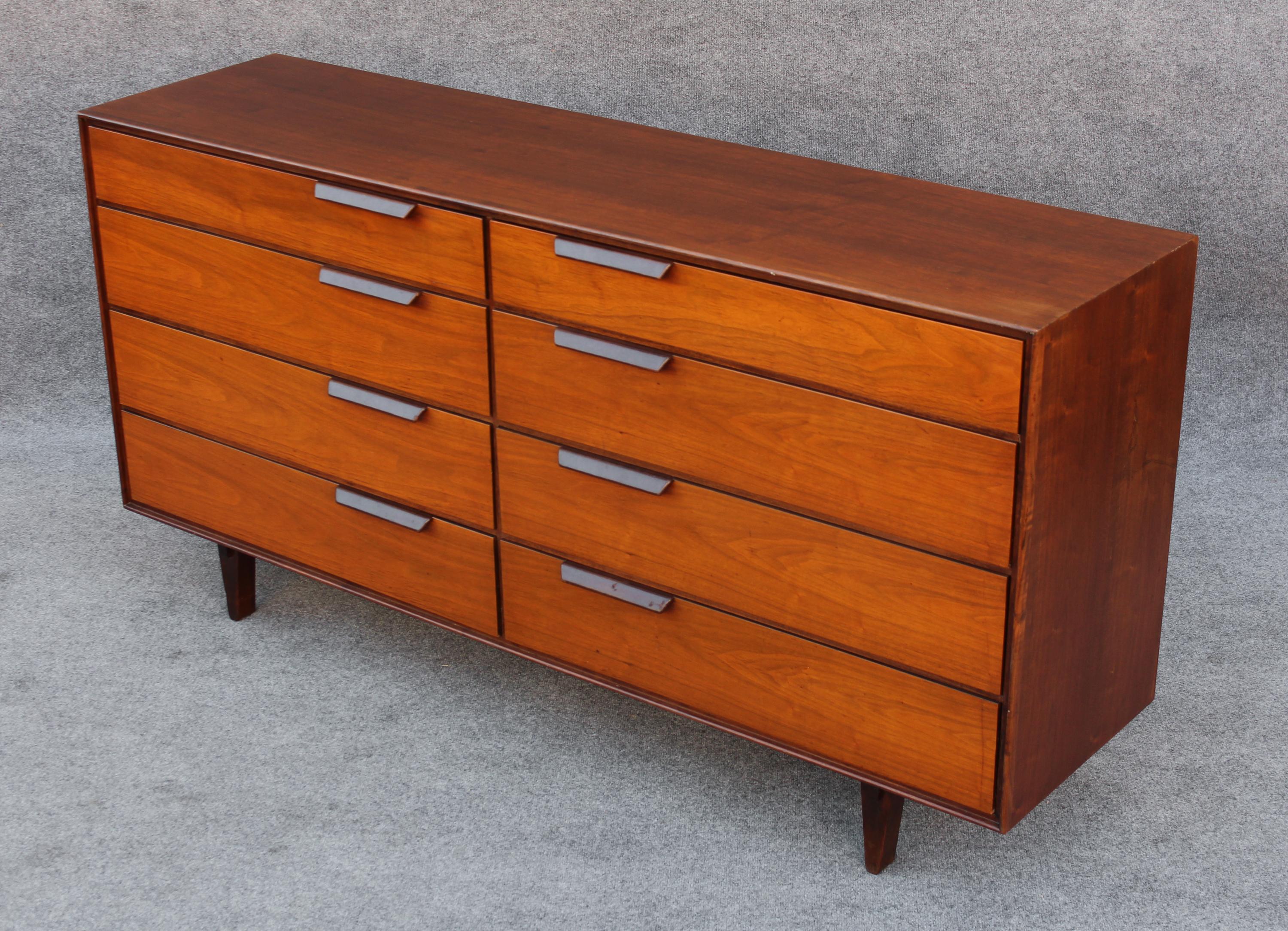 Mid-20th Century Restored Edward Wormley Dunbar Walnut & Leather 8-Drawer Dresser or Cabinet For Sale