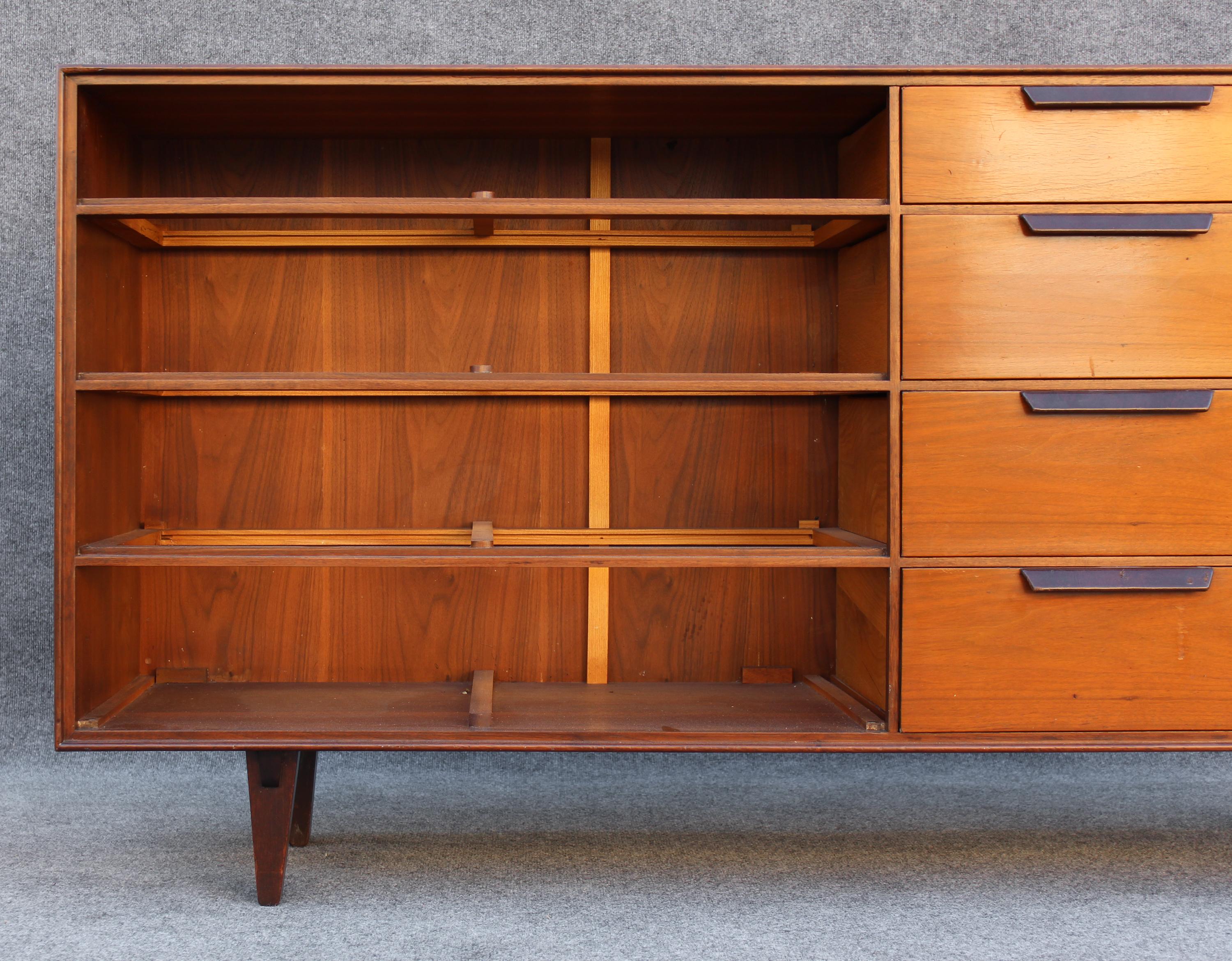 Restored Edward Wormley Dunbar Walnut & Leather 8-Drawer Dresser or Cabinet For Sale 2