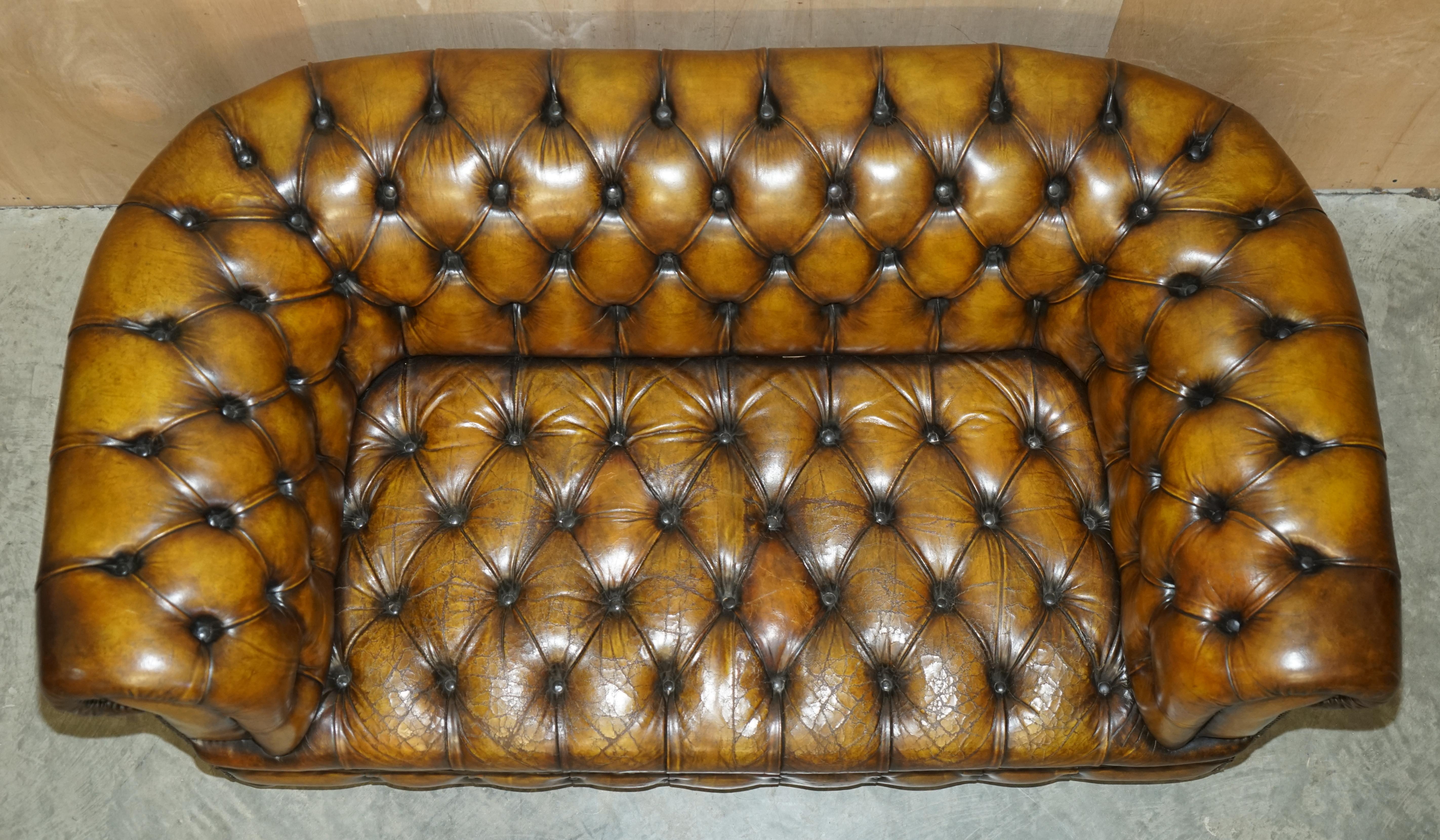 Restored Edwardian Fully Buttoned & Tuffted Chesterfield Brown Leather Sofa 5