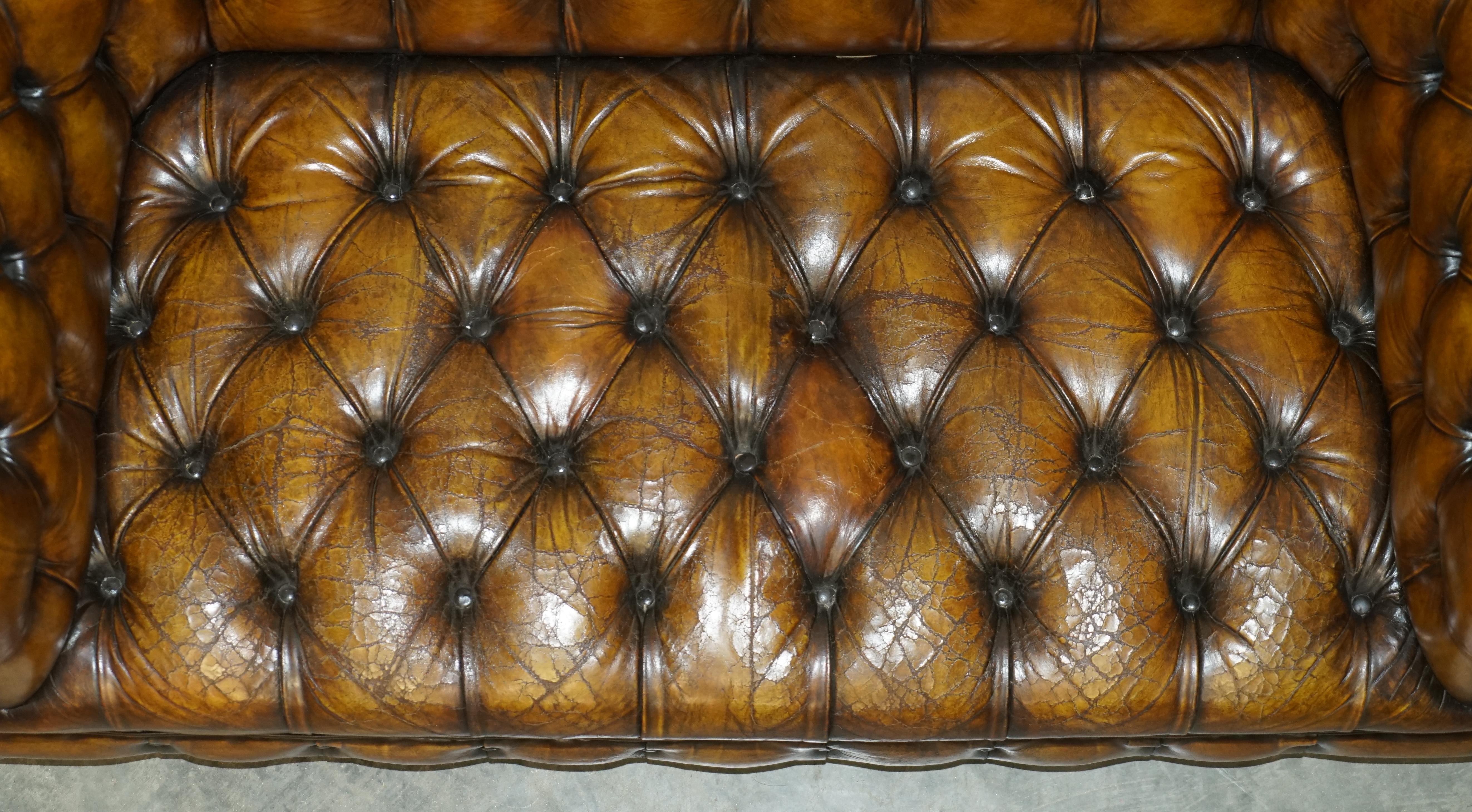 Restored Edwardian Fully Buttoned & Tuffted Chesterfield Brown Leather Sofa 6