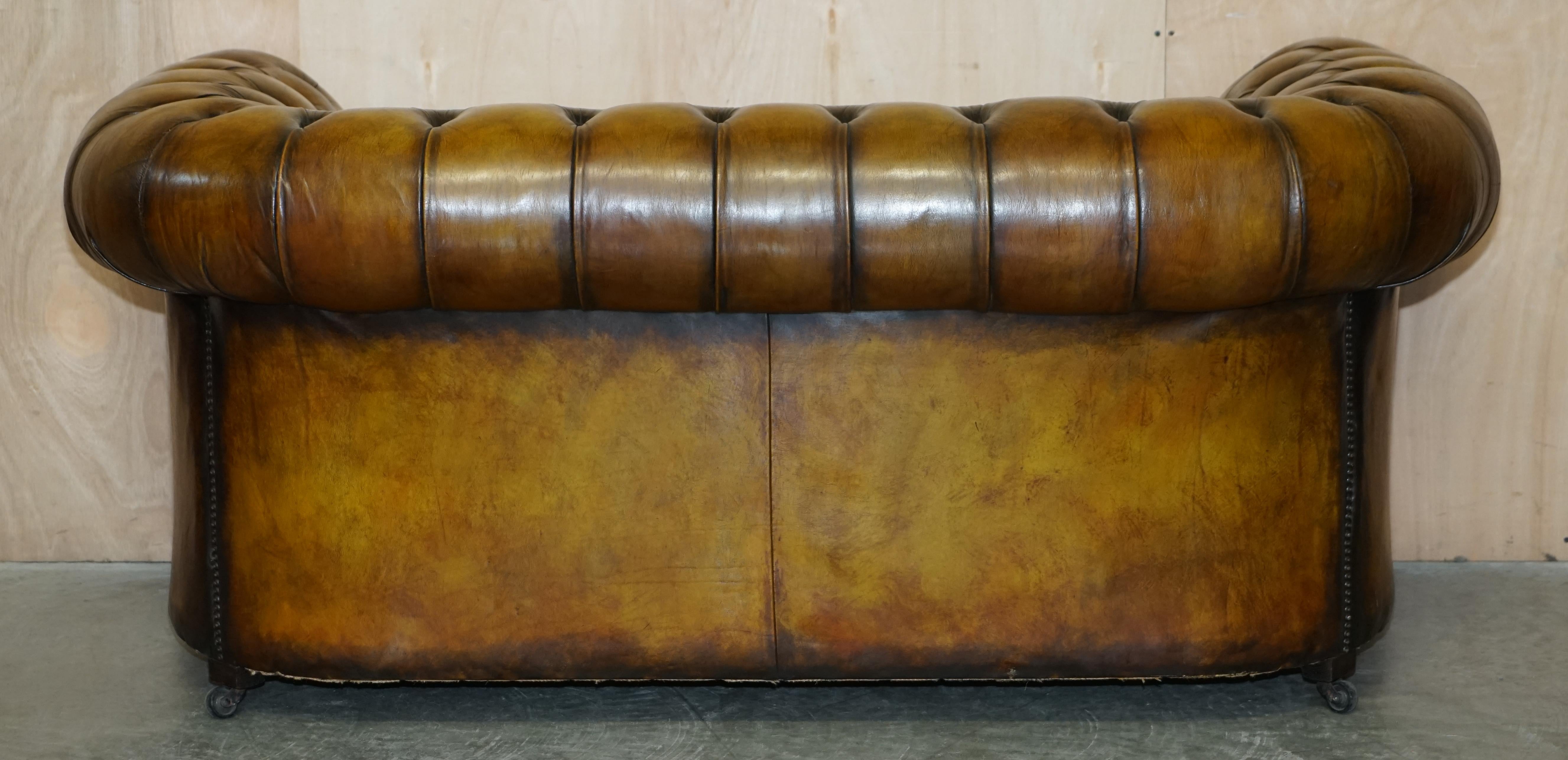 Restored Edwardian Fully Buttoned & Tuffted Chesterfield Brown Leather Sofa 8