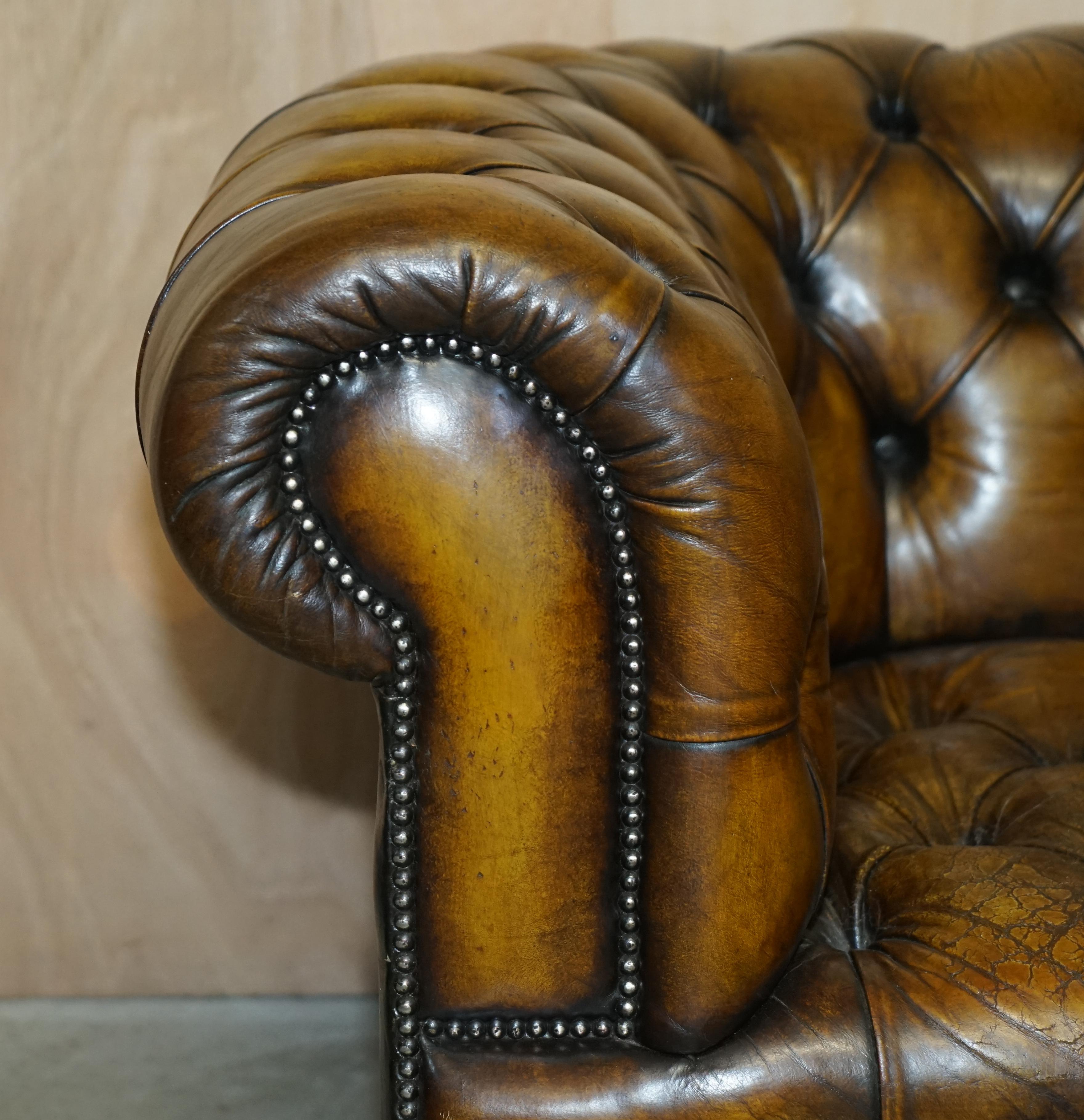 Hand-Crafted Restored Edwardian Fully Buttoned & Tuffted Chesterfield Brown Leather Sofa