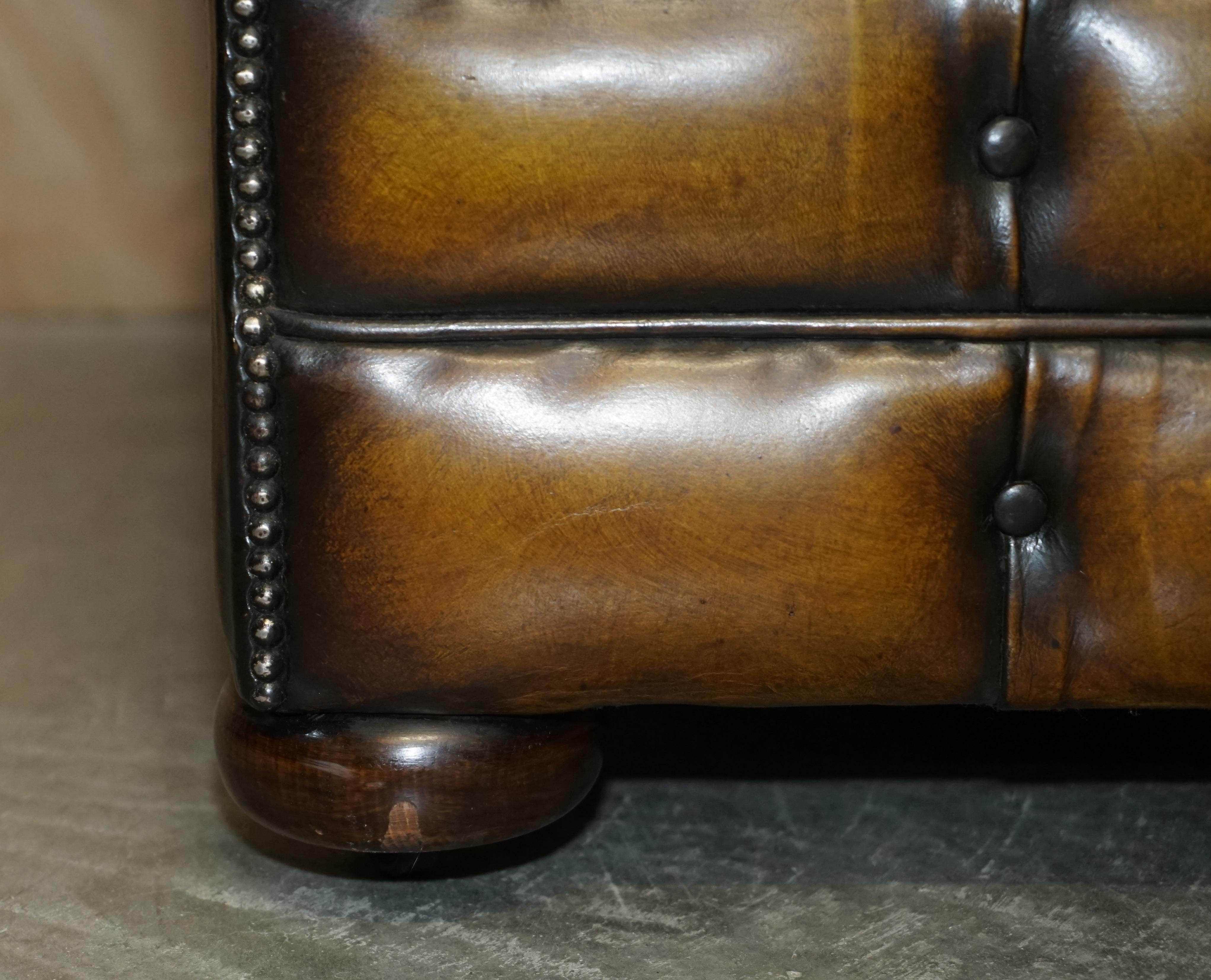 Early 20th Century Restored Edwardian Fully Buttoned & Tuffted Chesterfield Brown Leather Sofa