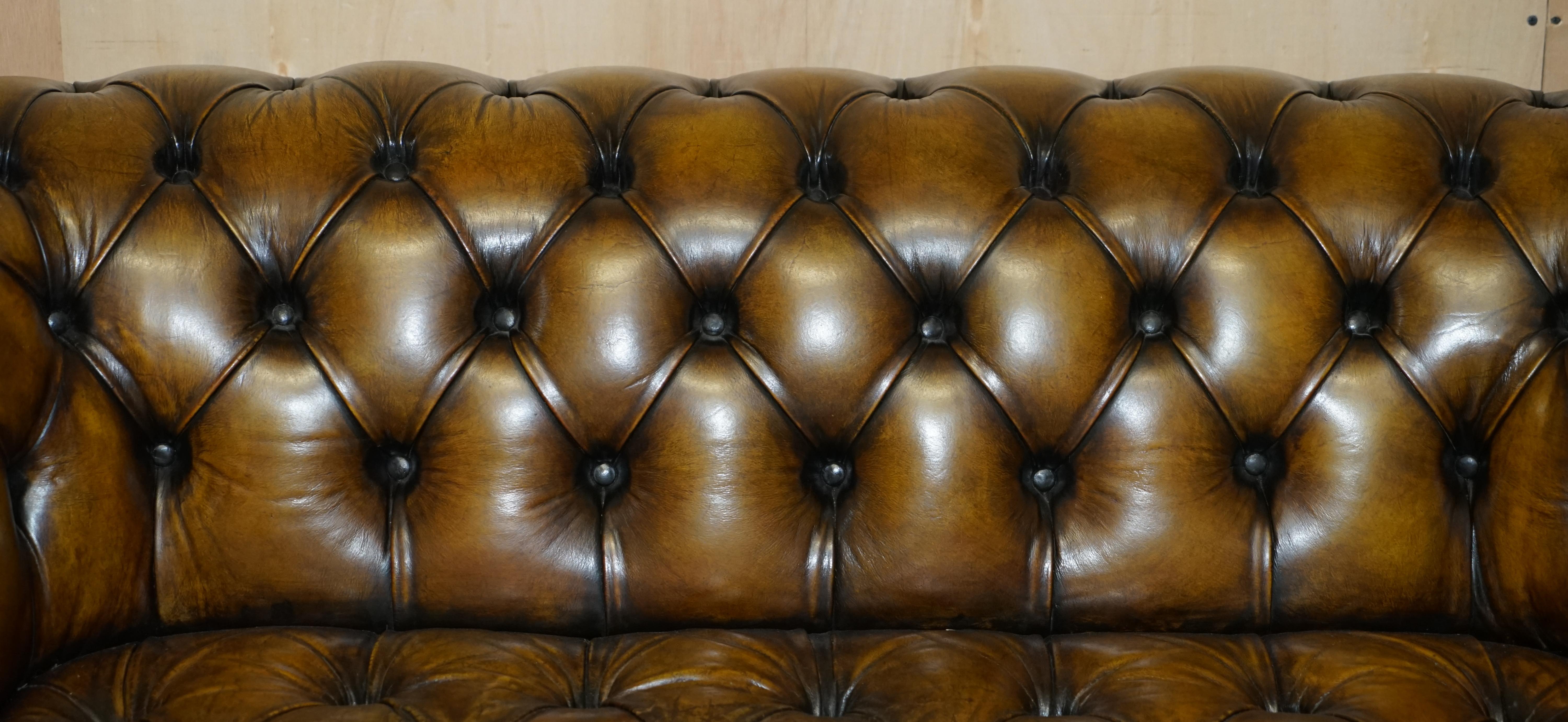 Restored Edwardian Fully Buttoned & Tuffted Chesterfield Brown Leather Sofa 1