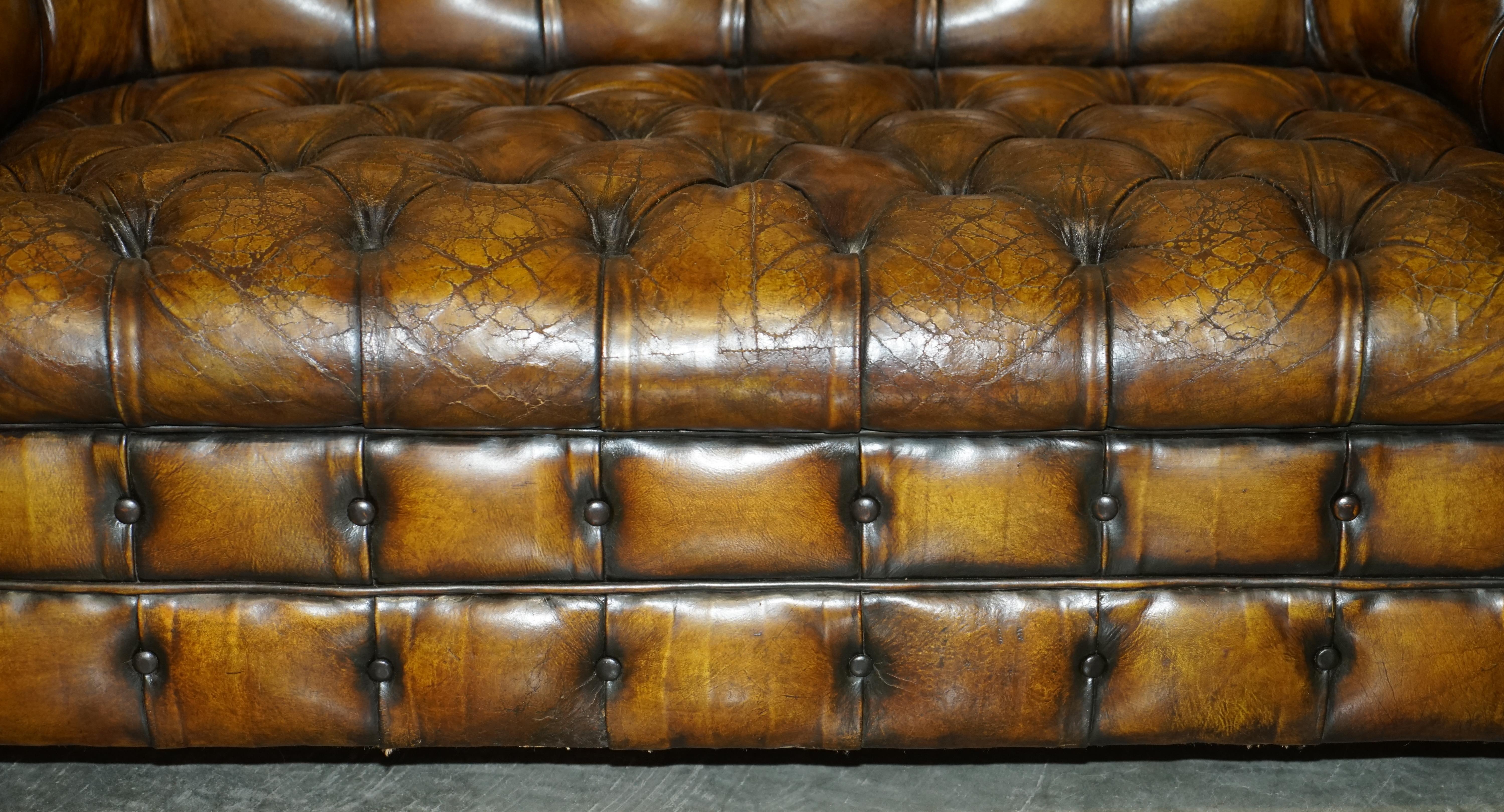Restored Edwardian Fully Buttoned & Tuffted Chesterfield Brown Leather Sofa 2