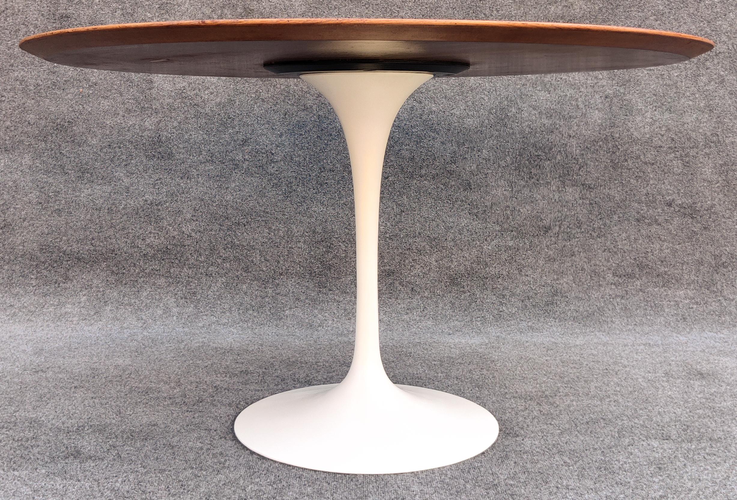 Mid-20th Century Restored Early Eero Saarinen Knoll Tulip Dining Table Teak Top Iron Base 48