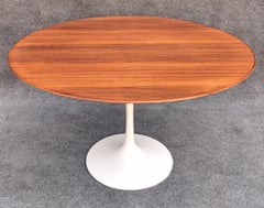 Restored Early Eero Saarinen Knoll Tulip Dining Table Teak Top Iron Base 48"