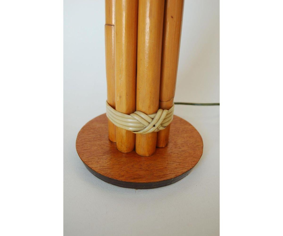 American Restored Eight Rattan Pole Table Lamp W/ Wood Base For Sale