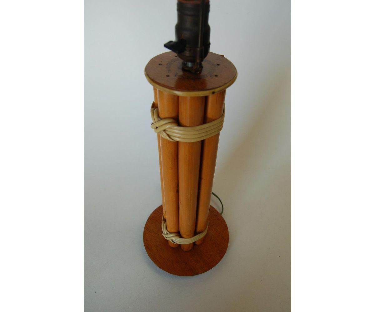 Restored Eight Rattan Pole Table Lamp W/ Wood Base In Excellent Condition For Sale In Van Nuys, CA