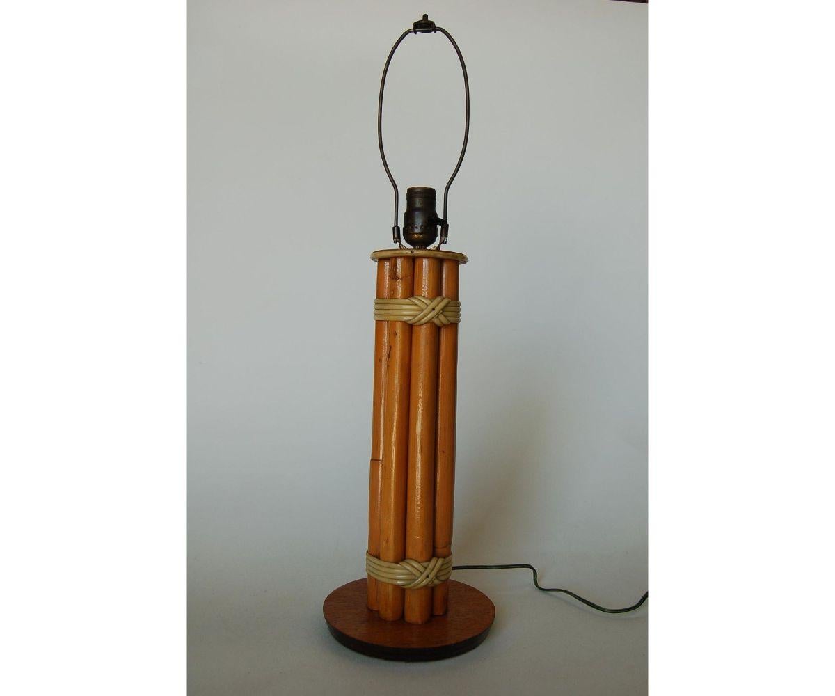 Mid-20th Century Restored Eight Rattan Pole Table Lamp W/ Wood Base For Sale