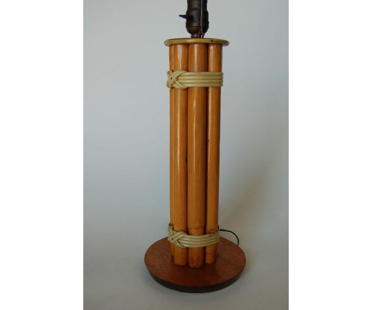 Restored Eight Rattan Pole Table Lamp W/ Wood Base For Sale 1