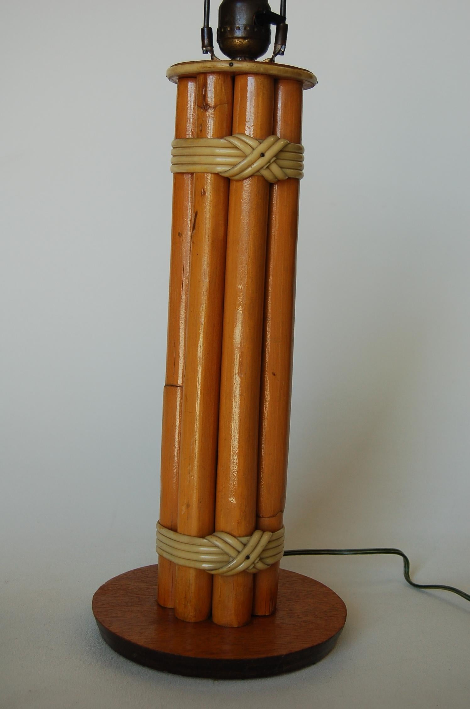 Philippine Restored Eight-Strand Rattan Pole Table Lamp on Wood Base with Fancy Wrappings