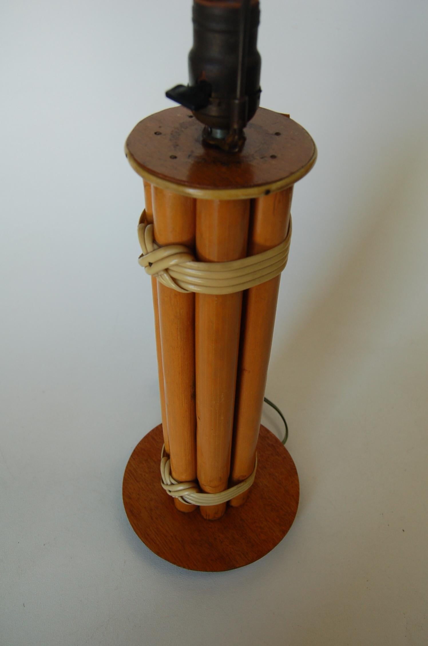 Mid-20th Century Restored Eight-Strand Rattan Pole Table Lamp on Wood Base with Fancy Wrappings