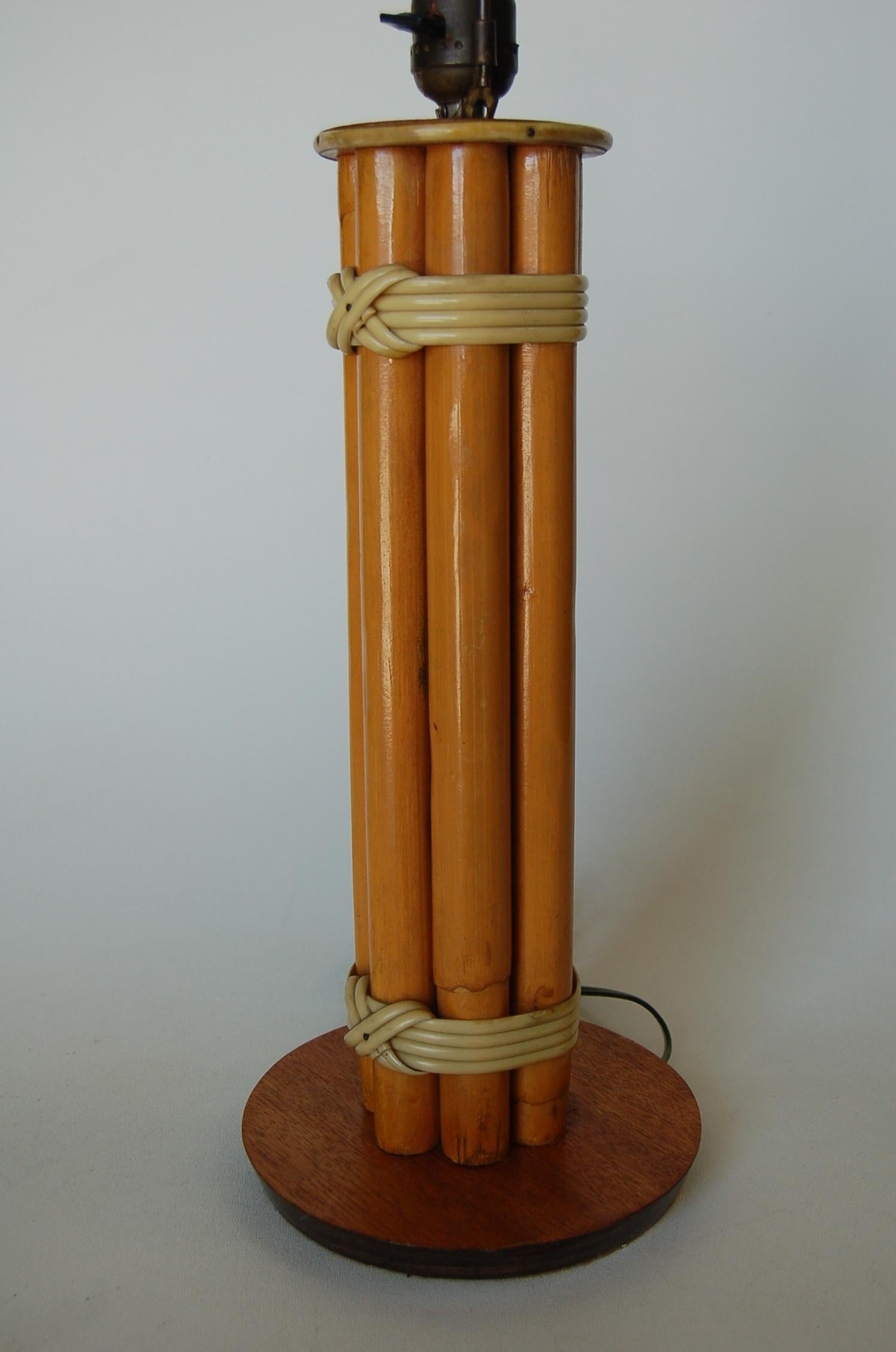Restored Eight-Strand Rattan Pole Table Lamp on Wood Base with Fancy Wrappings 1