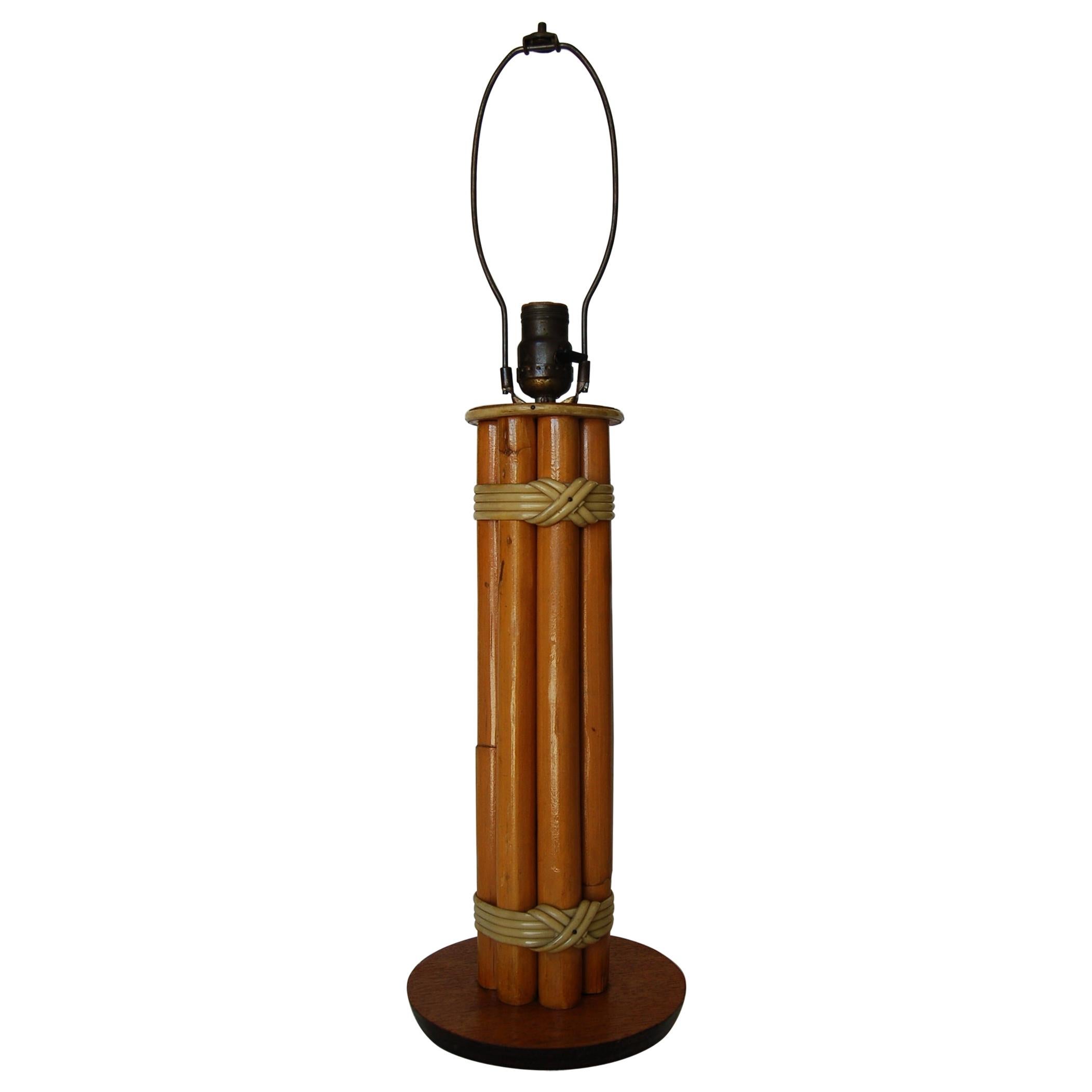 Restored Eight-Strand Rattan Pole Table Lamp on Wood Base with Fancy Wrappings