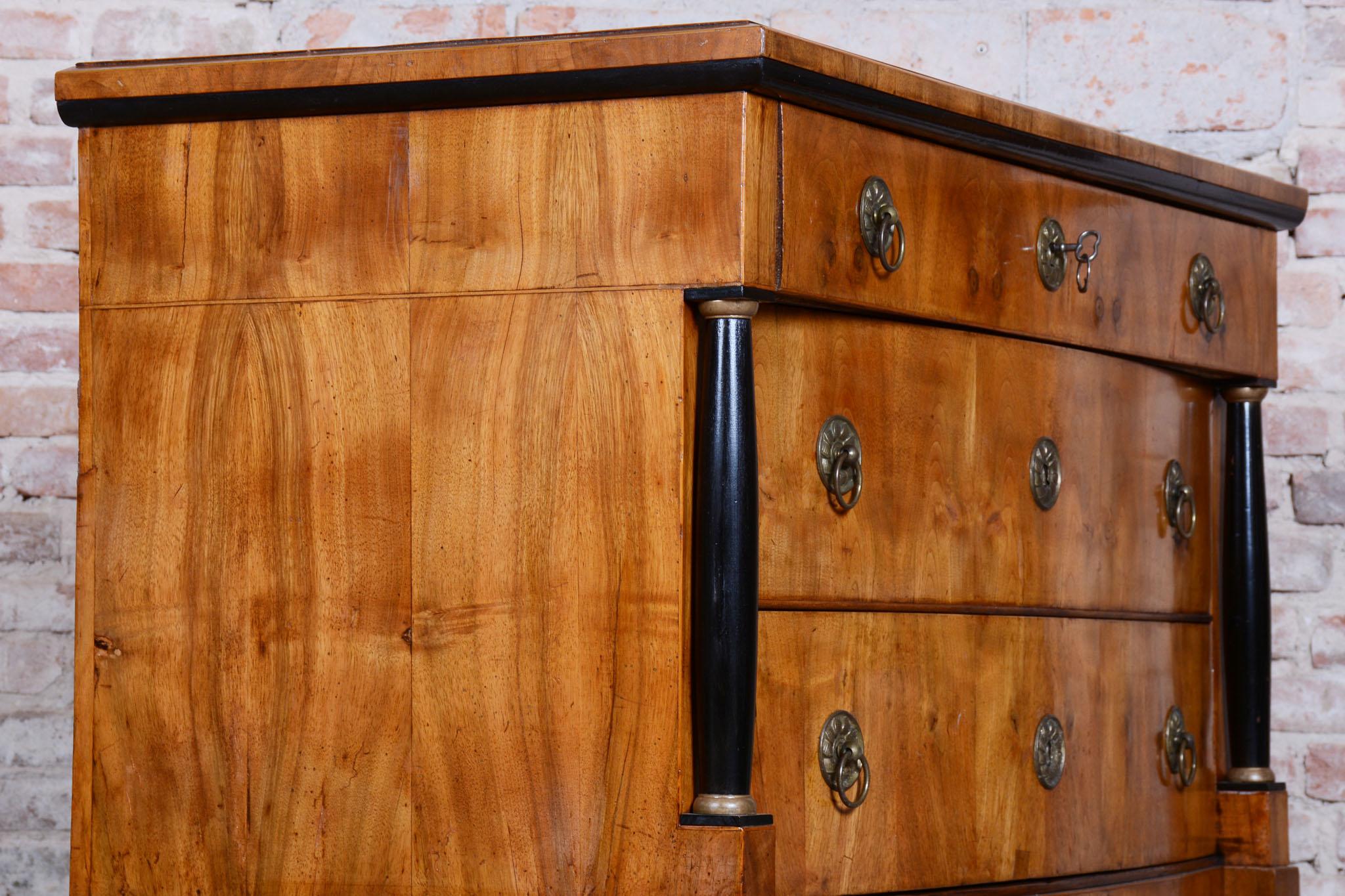 Restored Empire Chest of Drawers, Walnut, Maple, Spruce, Austria, 1820s For Sale 12