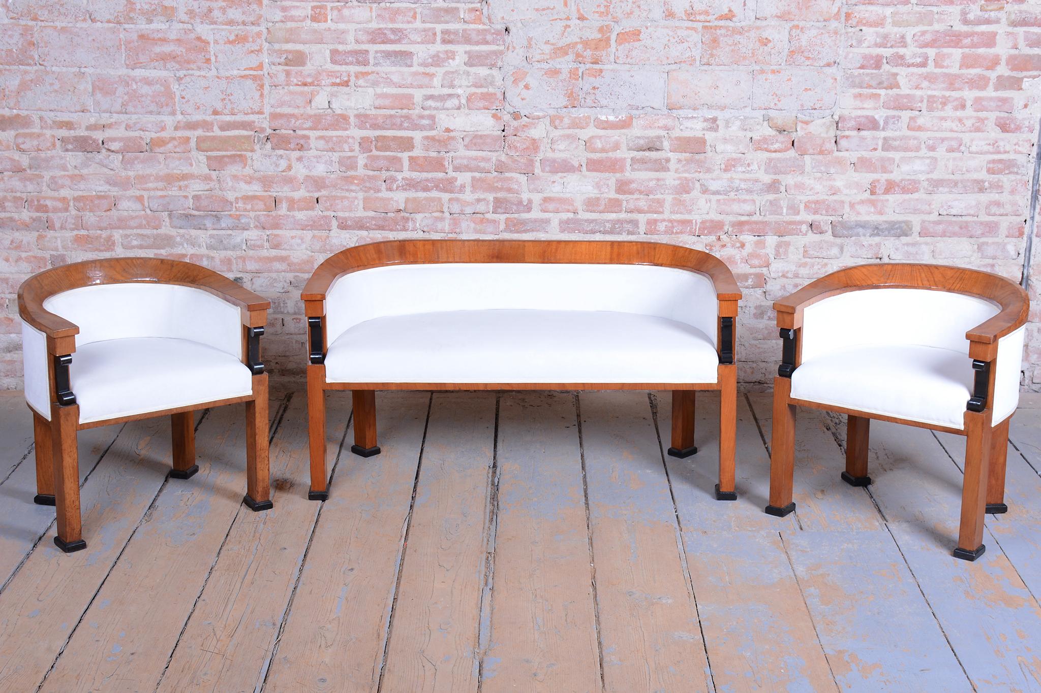 Autrichien Ensemble de sièges Empire restauré, épicéa, bois de cerisier, polonais, Autriche, années 1850 en vente