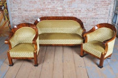 Restored Empire Seating Set, Walnut, Inlaid, Revived Polish, Austria, 1810s