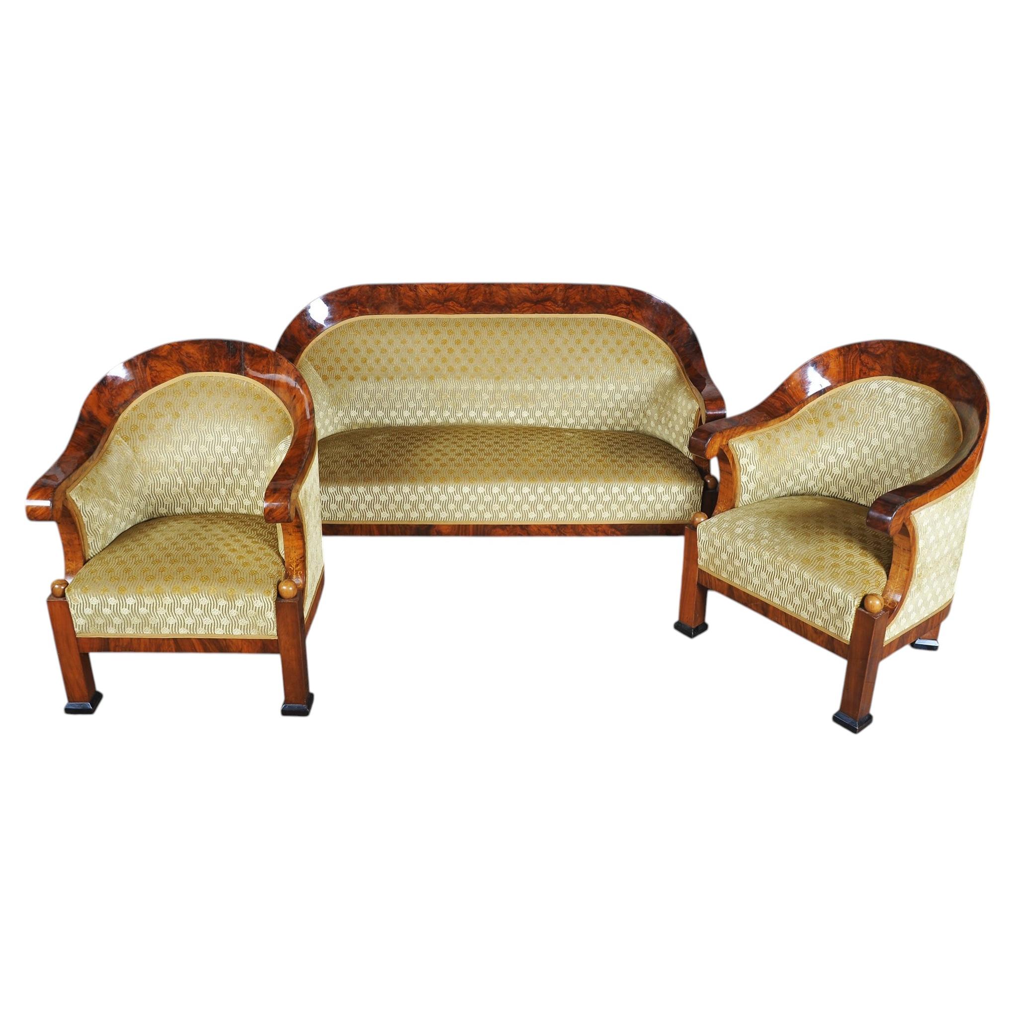 Restored Empire Seating Set, Walnut, Inlaid, Revived Polish, Austria, 1810s For Sale