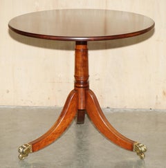 RESTORED ENGLISH HARDWOODLARGE TRIPOD SiDE TABLE WITH BRASS LIONS PAW CASTORS