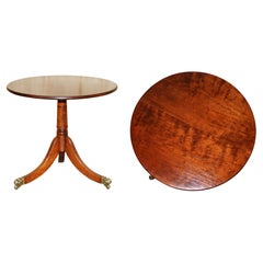 RESTORED ENGLISH HARDWOODLARGE TRIPOD SiDE TABLE WITH BRASS LIONS PAW CASTORS
