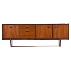 Restored English Modern Teak And Rosewood Trestle Base Sideboard Credenza