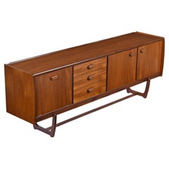 Restored English Modern Teak And Rosewood Trestle Base Sideboard Credenza