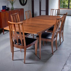 Restored Expanding Broyhill Brasilia Dining Set, Walnut, Mid-Century, 6 Chairs