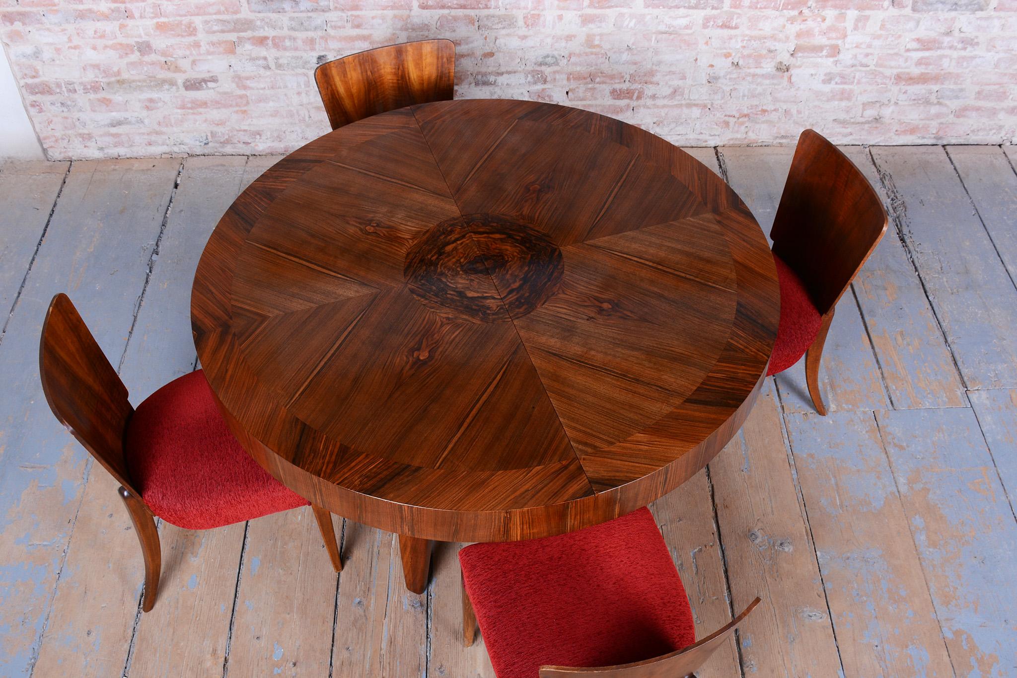 Restored Extendable Dining Table, by Halabala, UP Zavody, Walnut, Czech, 1930s For Sale 6