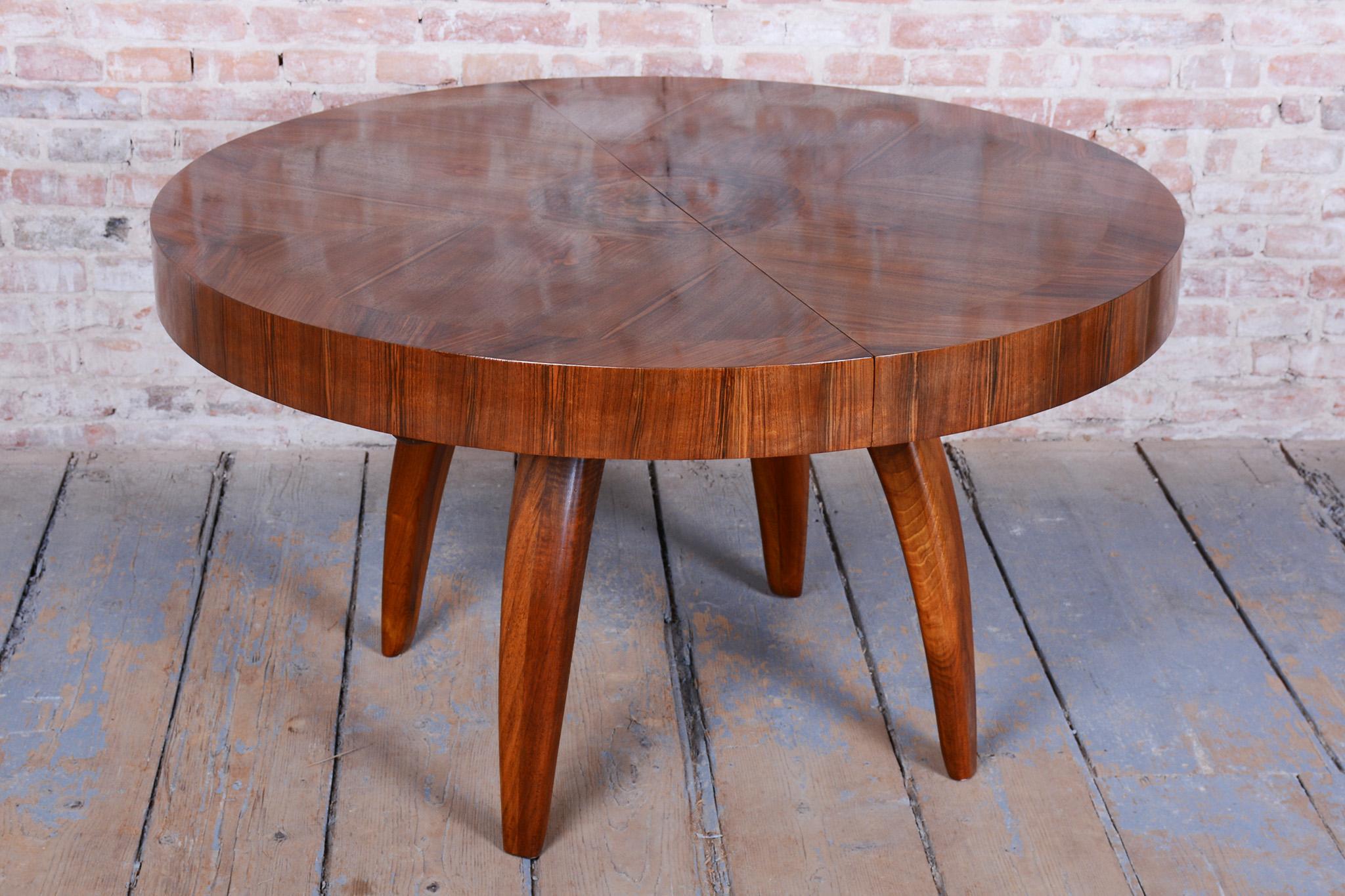 Restored Extendable Dining Table, by Halabala, UP Zavody, Walnut, Czech, 1930s For Sale 9