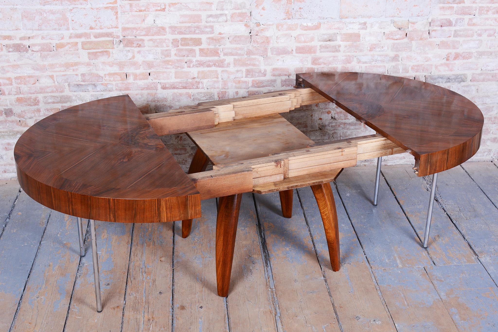 Restored Extendable Dining Table, by Halabala, UP Zavody, Walnut, Czech, 1930s For Sale 10