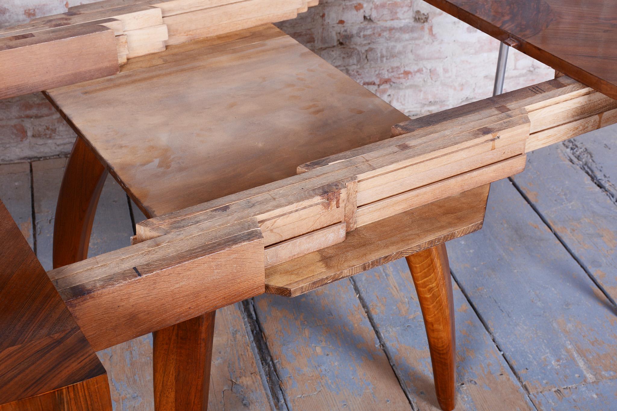 Restored Extendable Dining Table, by Halabala, UP Zavody, Walnut, Czech, 1930s For Sale 11