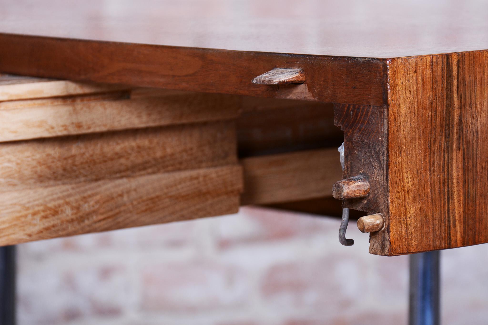Restored Extendable Dining Table, by Halabala, UP Zavody, Walnut, Czech, 1930s For Sale 13