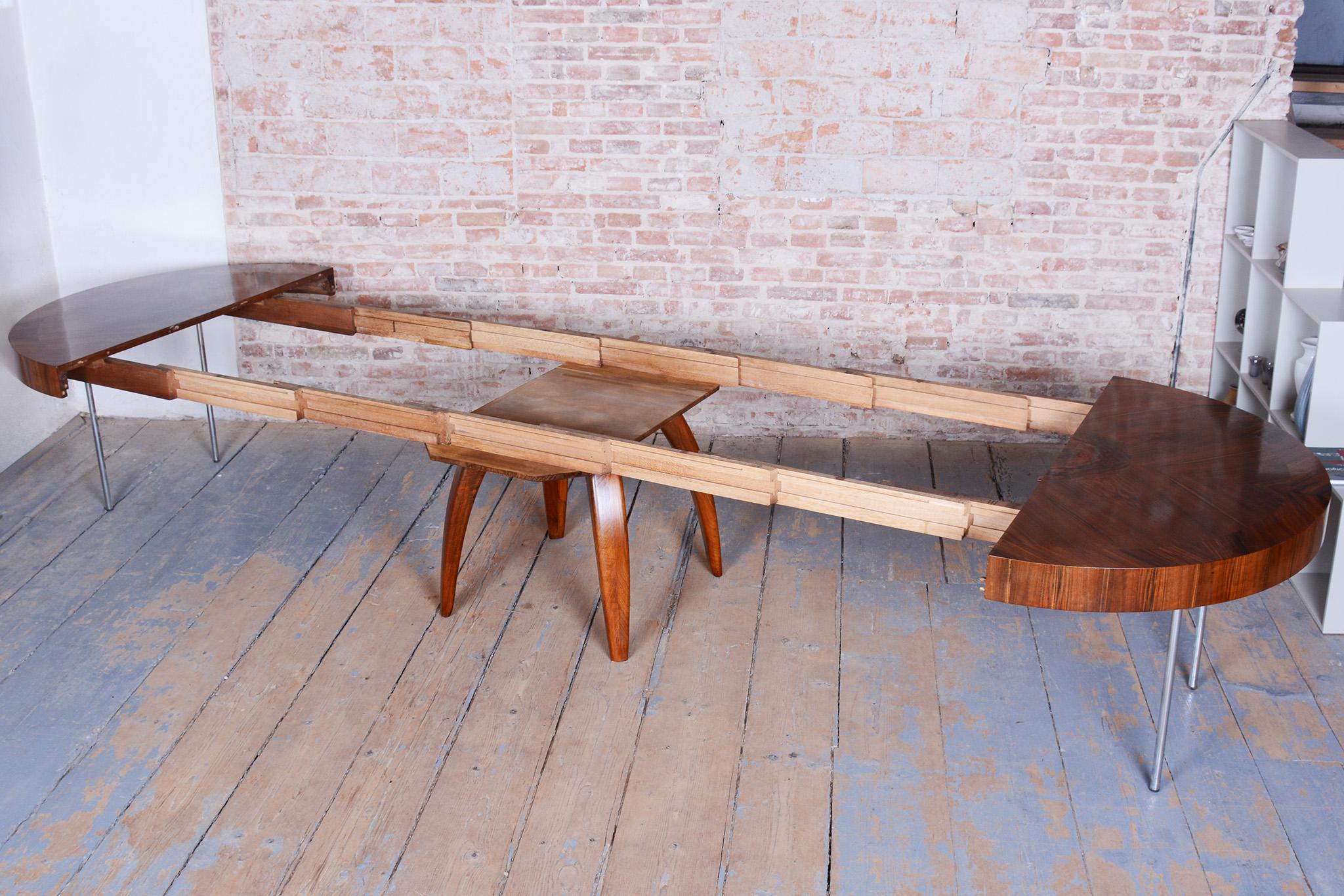 Restored Extendable Dining Table, by Halabala, UP Zavody, Walnut, Czech, 1930s For Sale 14