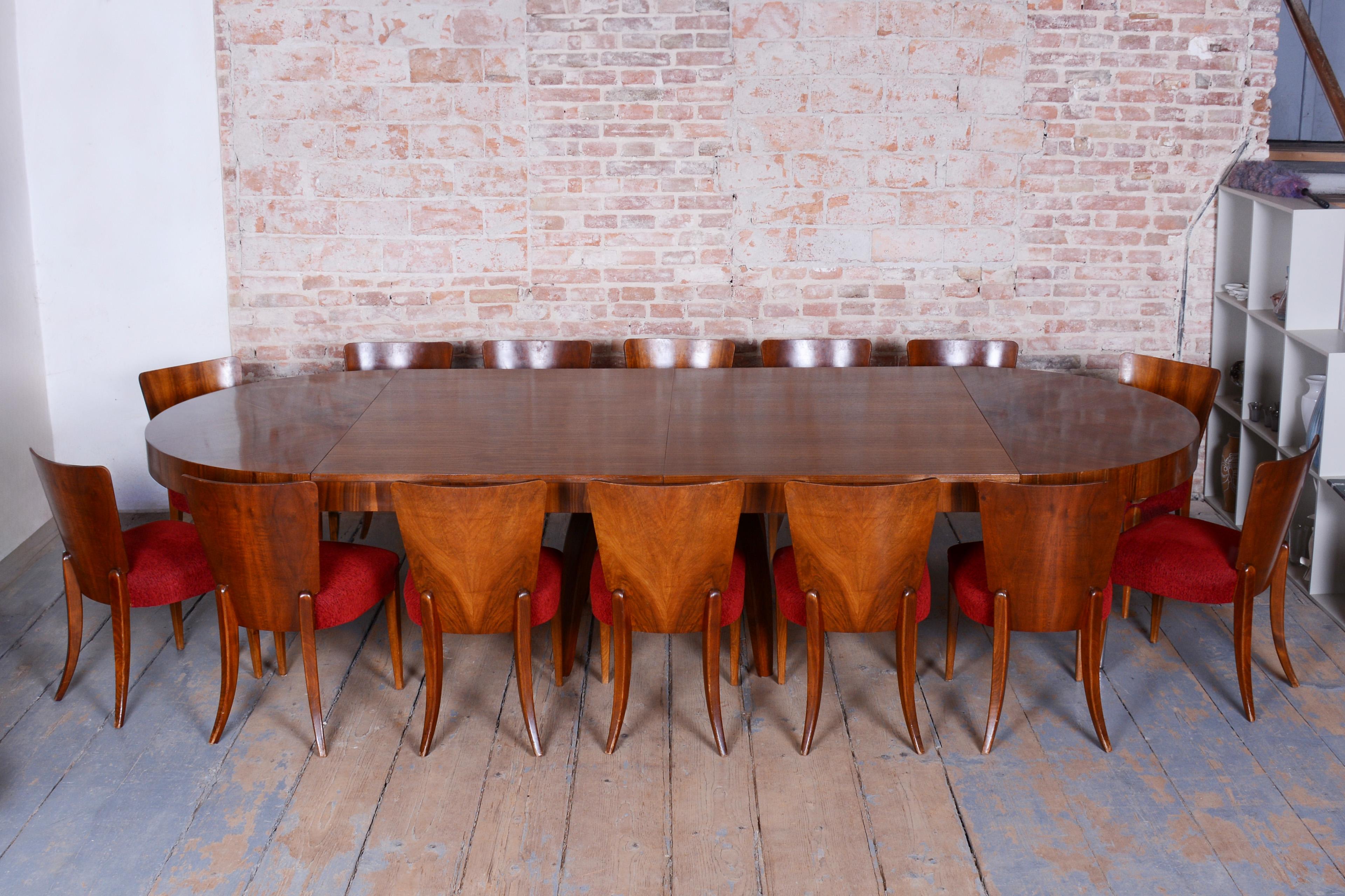 20th Century Restored Extendable Dining Table, by Halabala, UP Zavody, Walnut, Czech, 1930s For Sale
