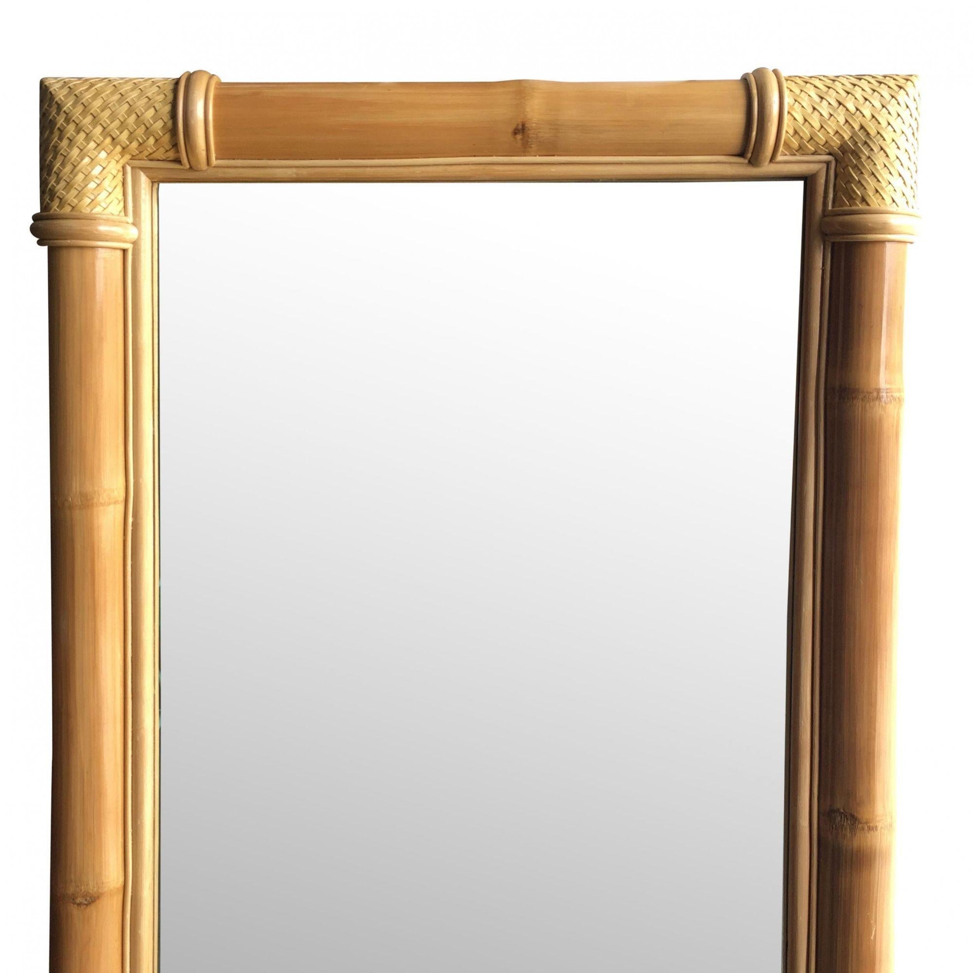 American Restored Extra Large Single-Strand Rattan Mirror with Fancy Wrappings For Sale