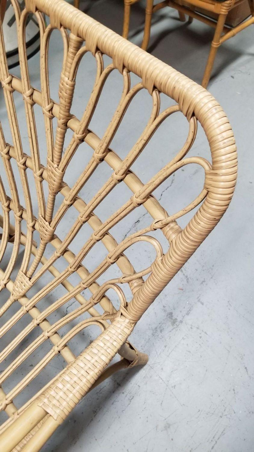 Restored Faux Rattan Outdoor Lounge Chair Pair in the style of Franco Albini In Excellent Condition In Van Nuys, CA