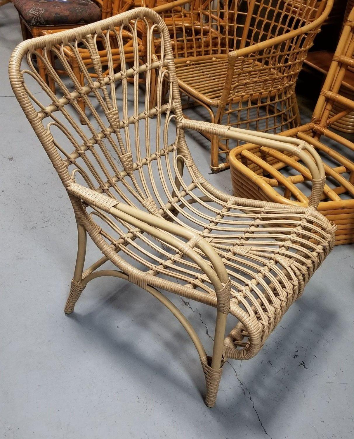 Mid-20th Century Restored Faux Rattan Outdoor Lounge Chair Pair in the style of Franco Albini